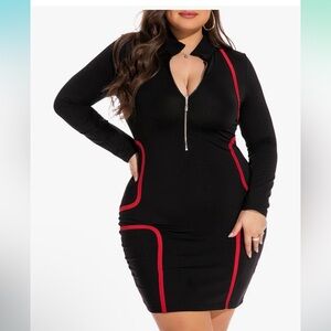 REBDOLLS NWT 4X (2X-3X good) abstract print red black apricot zip up bodcon mini